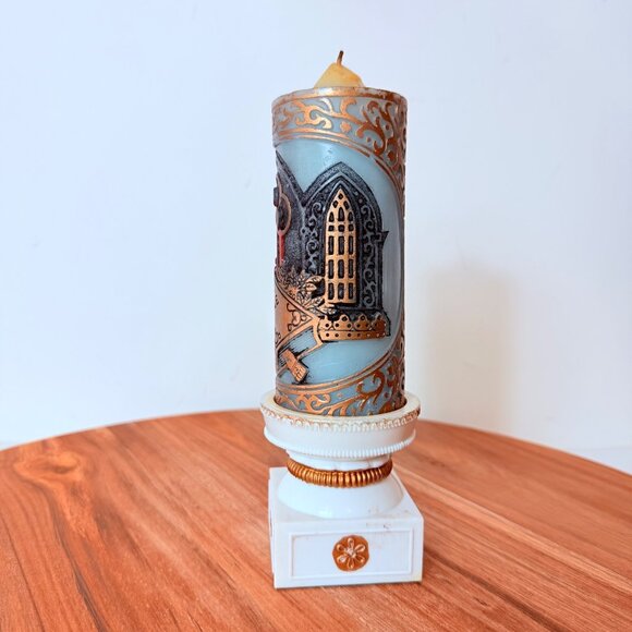 Religious Christmas Jasco Candle on Stand Vintage 1978 Holy Night Hand Decorated - Picture 11 of 16